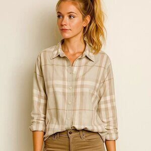 BURBERRY London Grey House Check Button-down Shirt 3\4-Sleeve XL MSRP $600